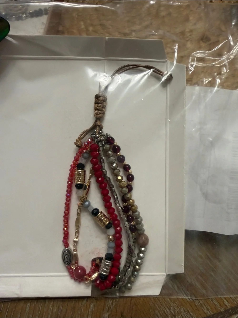 Demdaco Multi-Strand Beaded Heart Bracelet in Garnet and Gray
